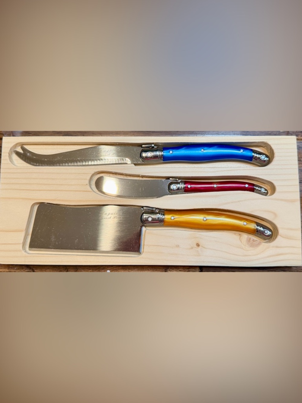 French Home Laguiole Style Cheese Knife Set w/ Wood Box – 3pc Serving Set
